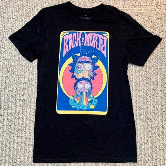 Men’s Rick and morty anime Cartoon Network black tee short sleeve t-shirt - Picture 1 of 4
